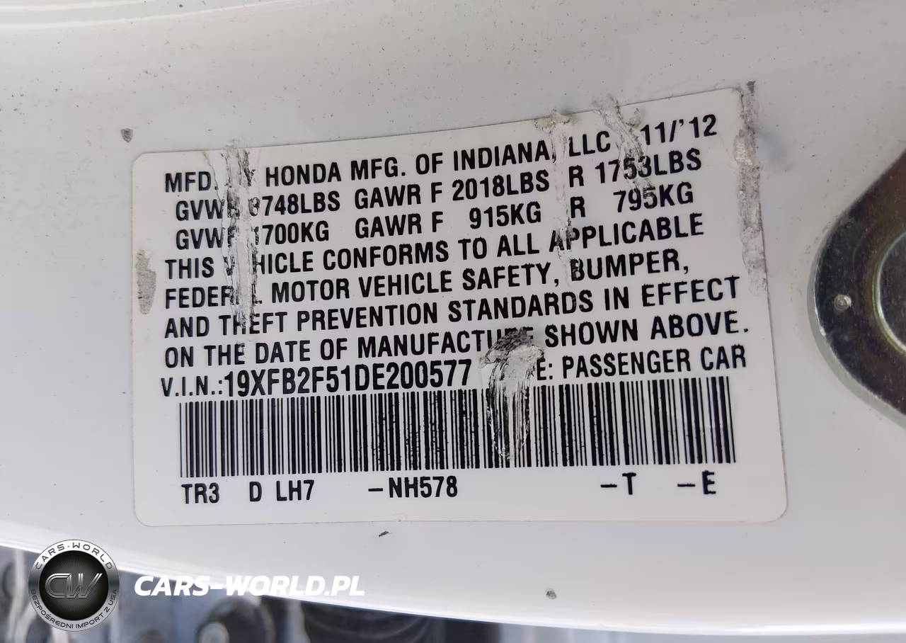 2013 Honda Civic Lx VIN:19XFB2F51DE200577 - 9
