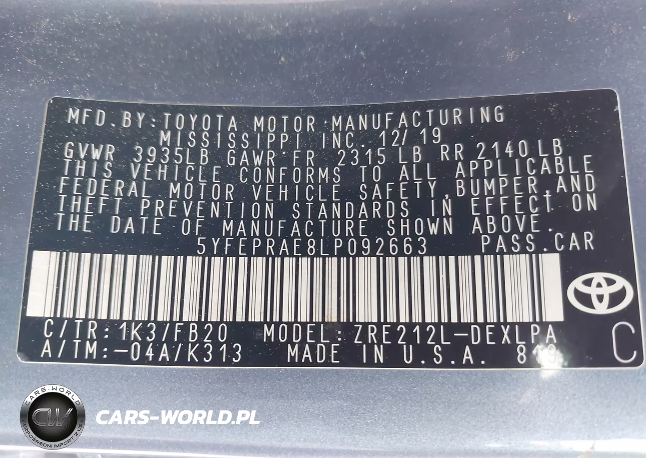 2020 Toyota Corolla Le VIN:5YFEPRAE8LP092663 - 9