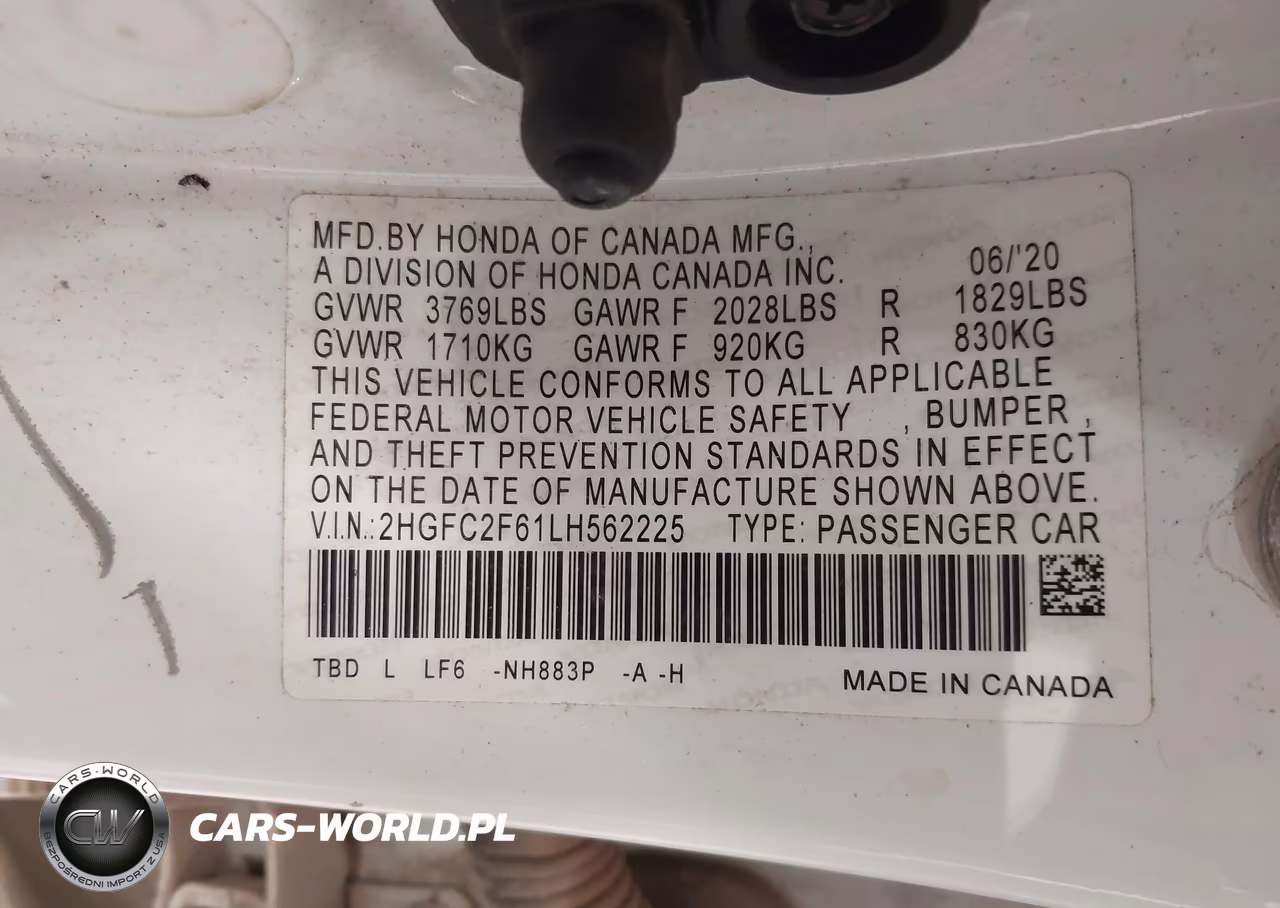 2020 Honda Civic Lx VIN:2HGFC2F61LH562225 - 9