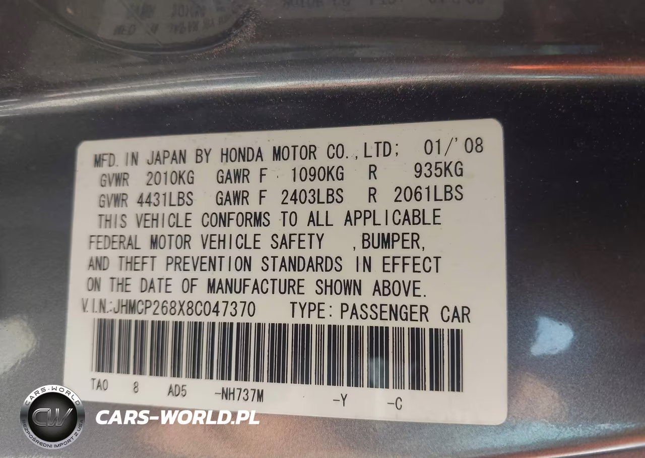 2008 Honda Accord 2.4 Ex-L VIN:JHMCP268X8C047370 - 9