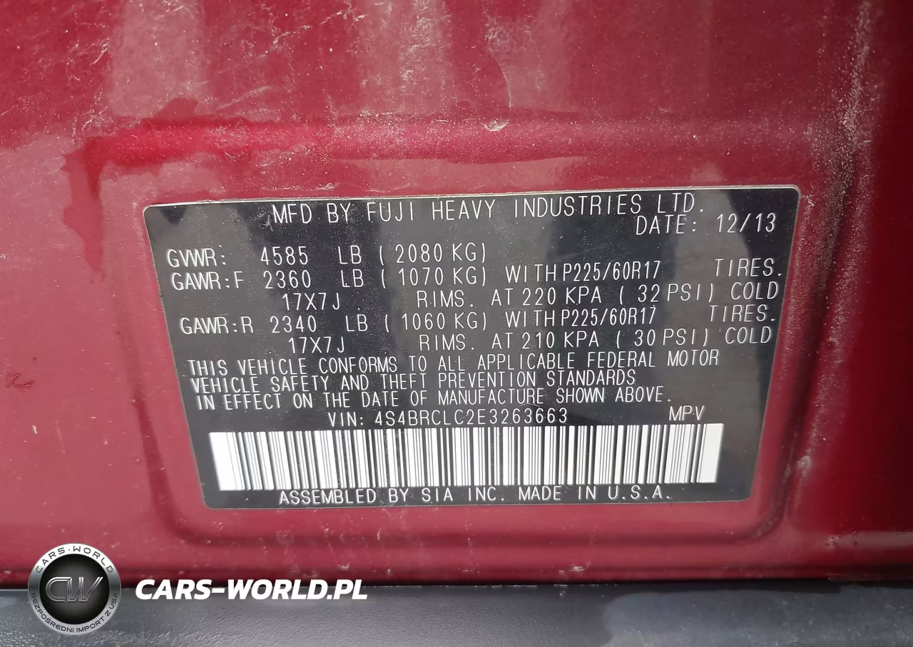 2014 Subaru Outback 2.5I Limited VIN:4S4BRCLC2E3263663 - 9