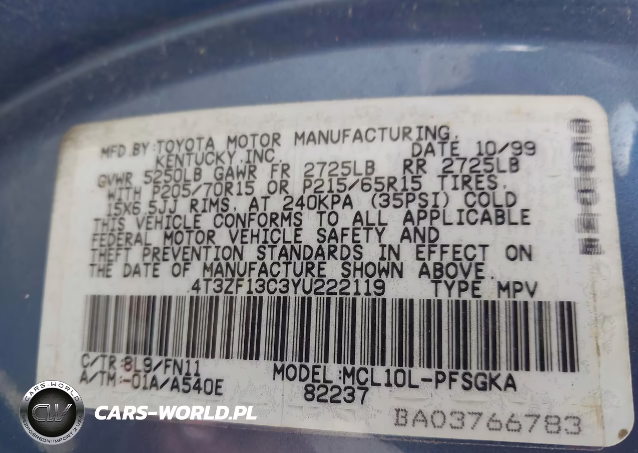 2000 Toyota Sienna Le VIN:4T3ZF13C3YU222119 - 9