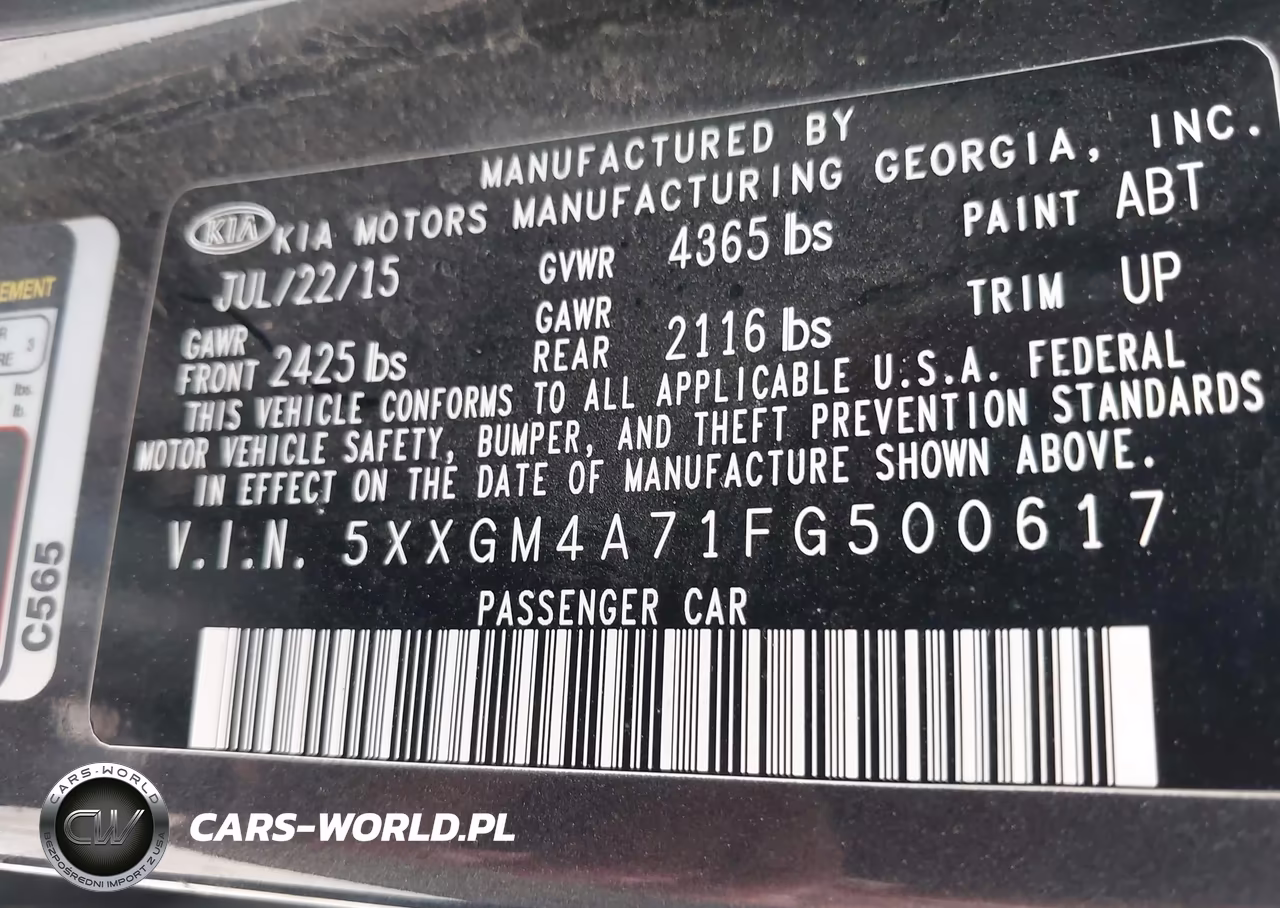 2015 Kia Optima Lx VIN:5XXGM4A71FG500617 - 9