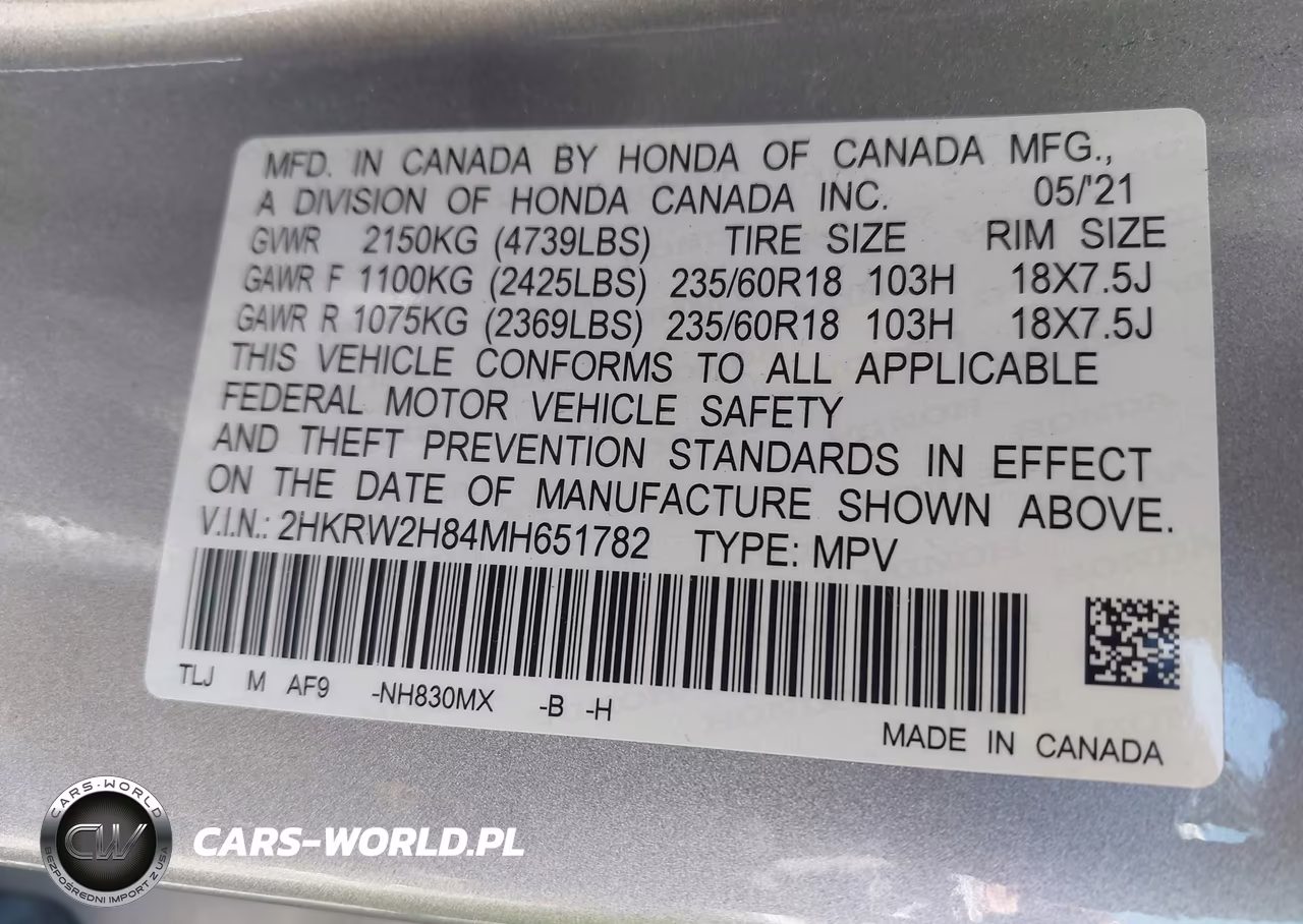 2021 Honda Cr-V Awd Ex-L VIN:2HKRW2H84MH651782 - 9