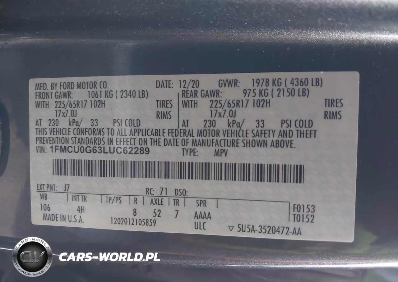 2020 Ford Escape Se VIN:1FMCU0G63LUC62289 - 9