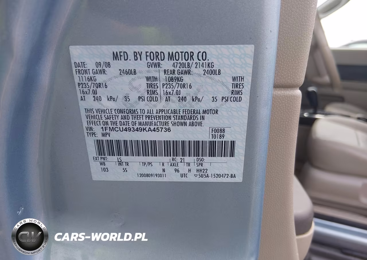 2009 Ford Escape Hybrid Limited VIN:1FMCU49349KA45736 - 9