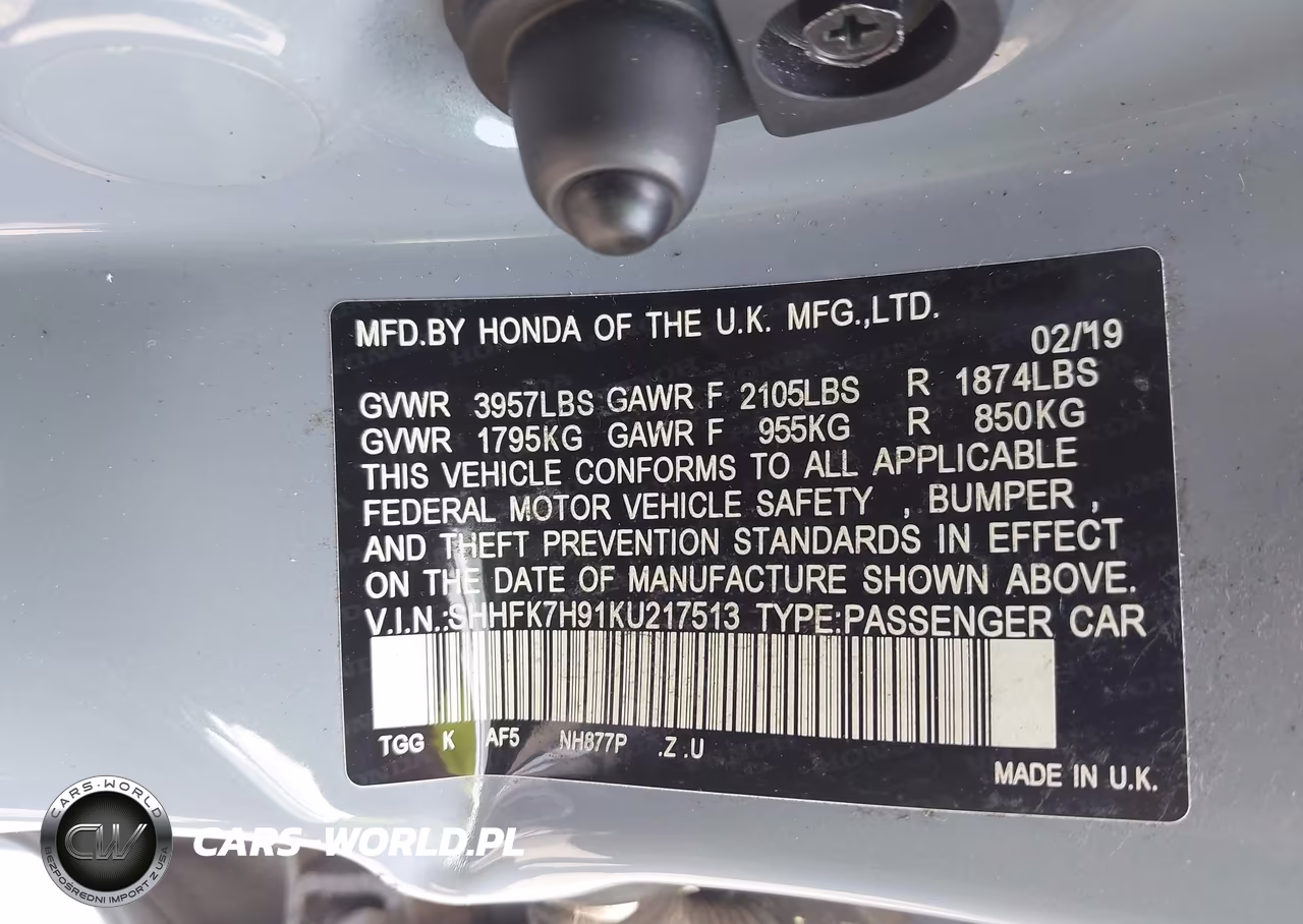2019 Honda Civic Sport Touring VIN:SHHFK7H91KU217513 - 9