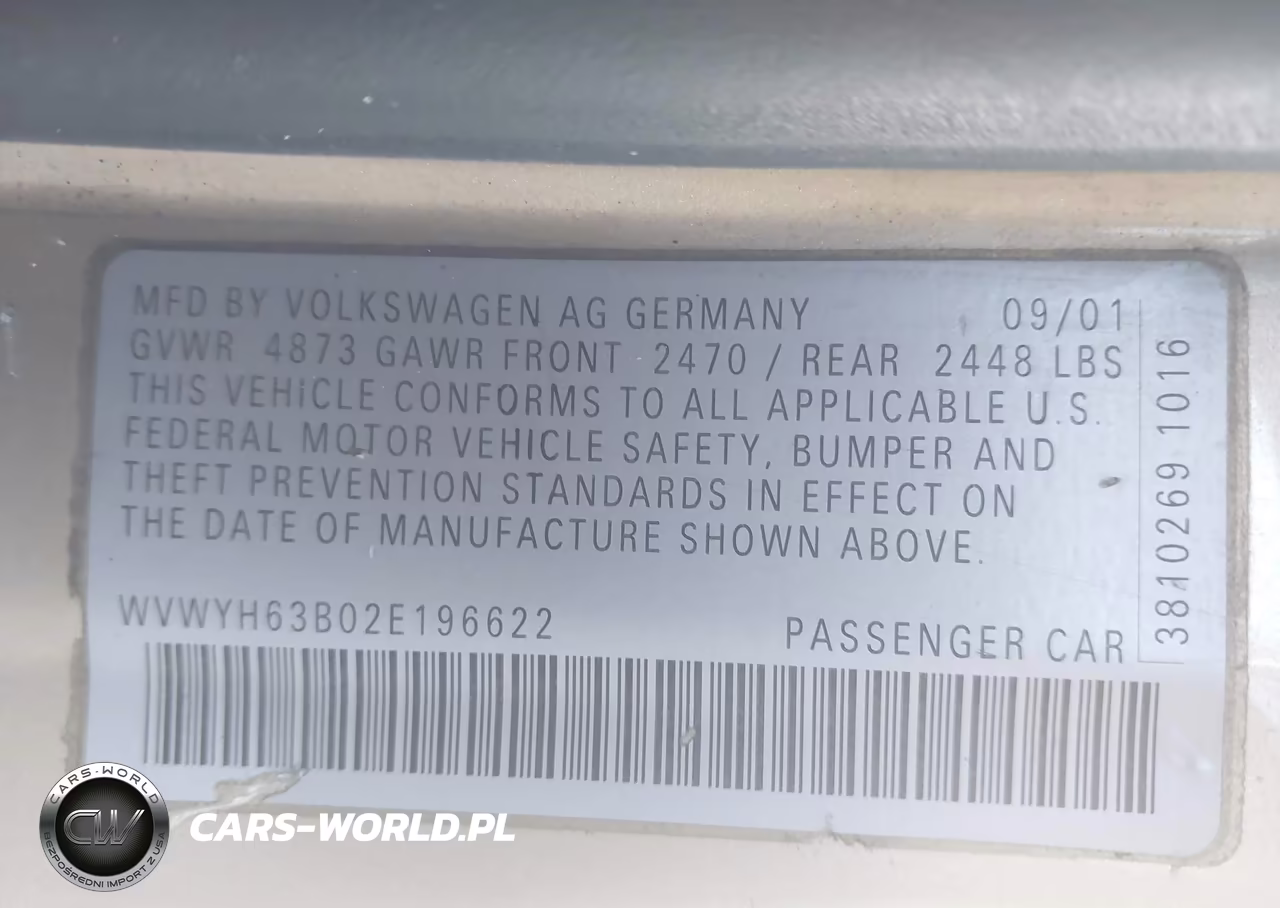 2002 Volkswagen Passat Glx VIN:WVWYH63B02E196622 - 9