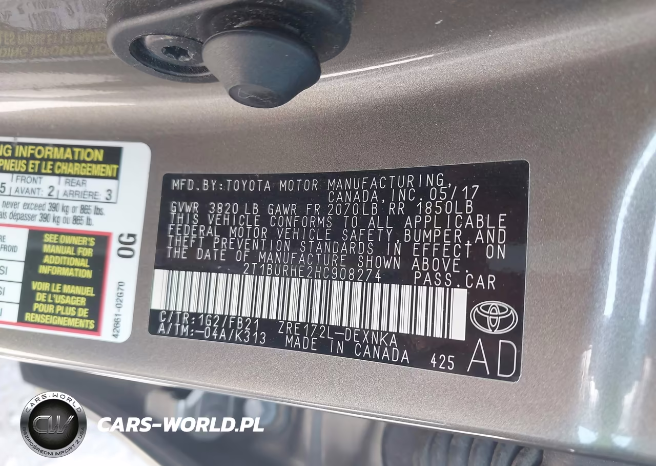 2017 Toyota Corolla Le VIN:2T1BURHE2HC908274 - 9