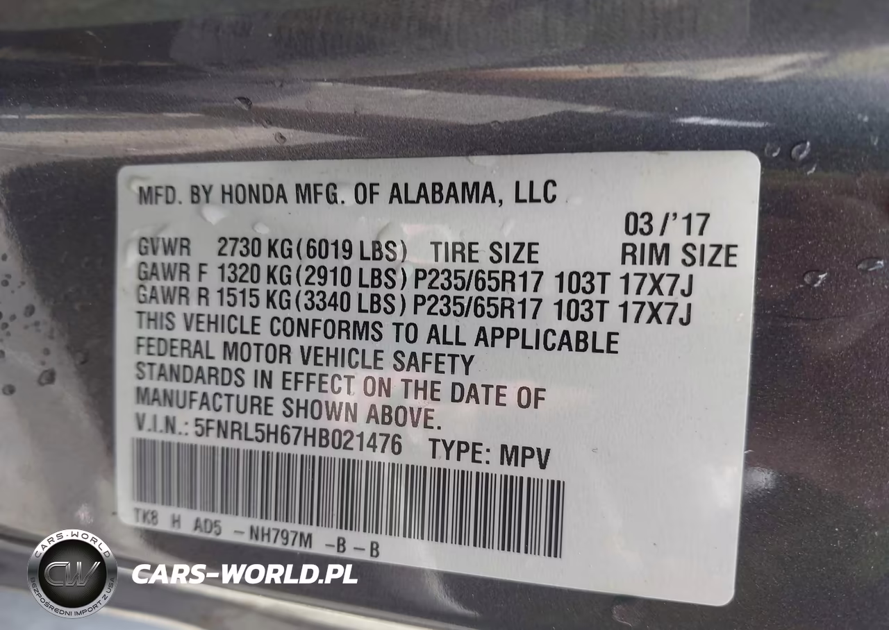 2017 Honda Odyssey Ex-L VIN:5FNRL5H67HB021476 - 9
