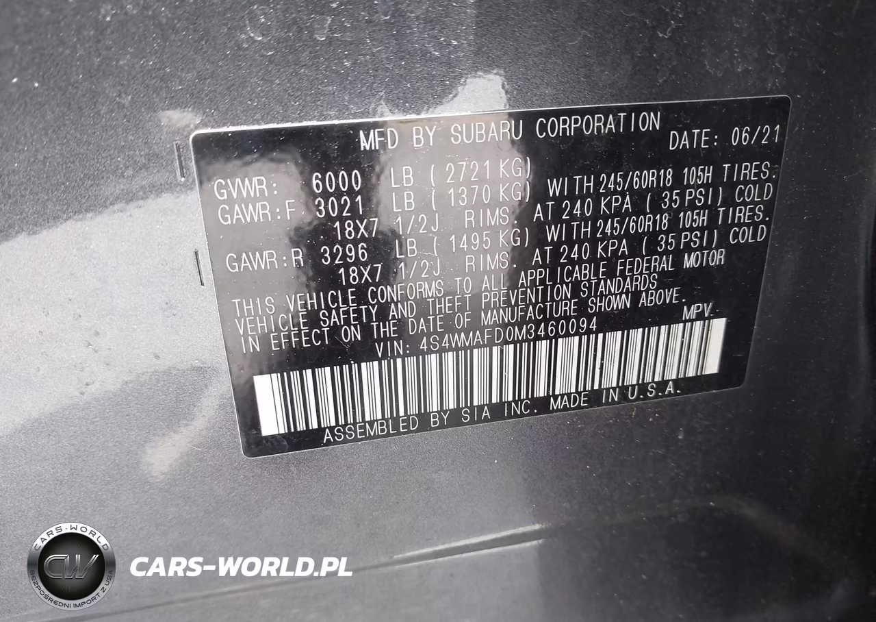 2021 Subaru Ascent Premium VIN:4S4WMAFD0M3460094 - 9