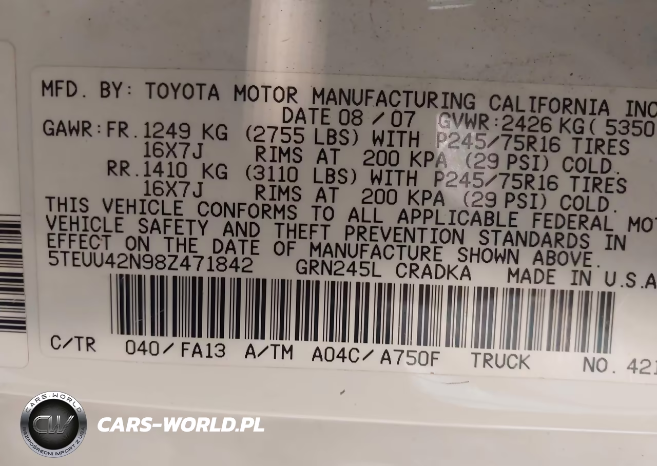 2008 Toyota Tacoma Base V6 VIN:5TEUU42N98Z471842 - 9