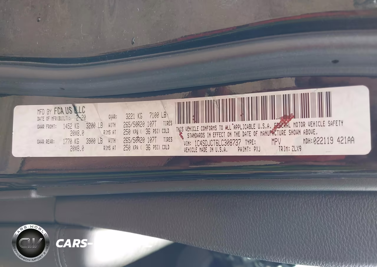 2020 Dodge Durango R-T Awd VIN:1C4SDJCT6LC308737 - 9