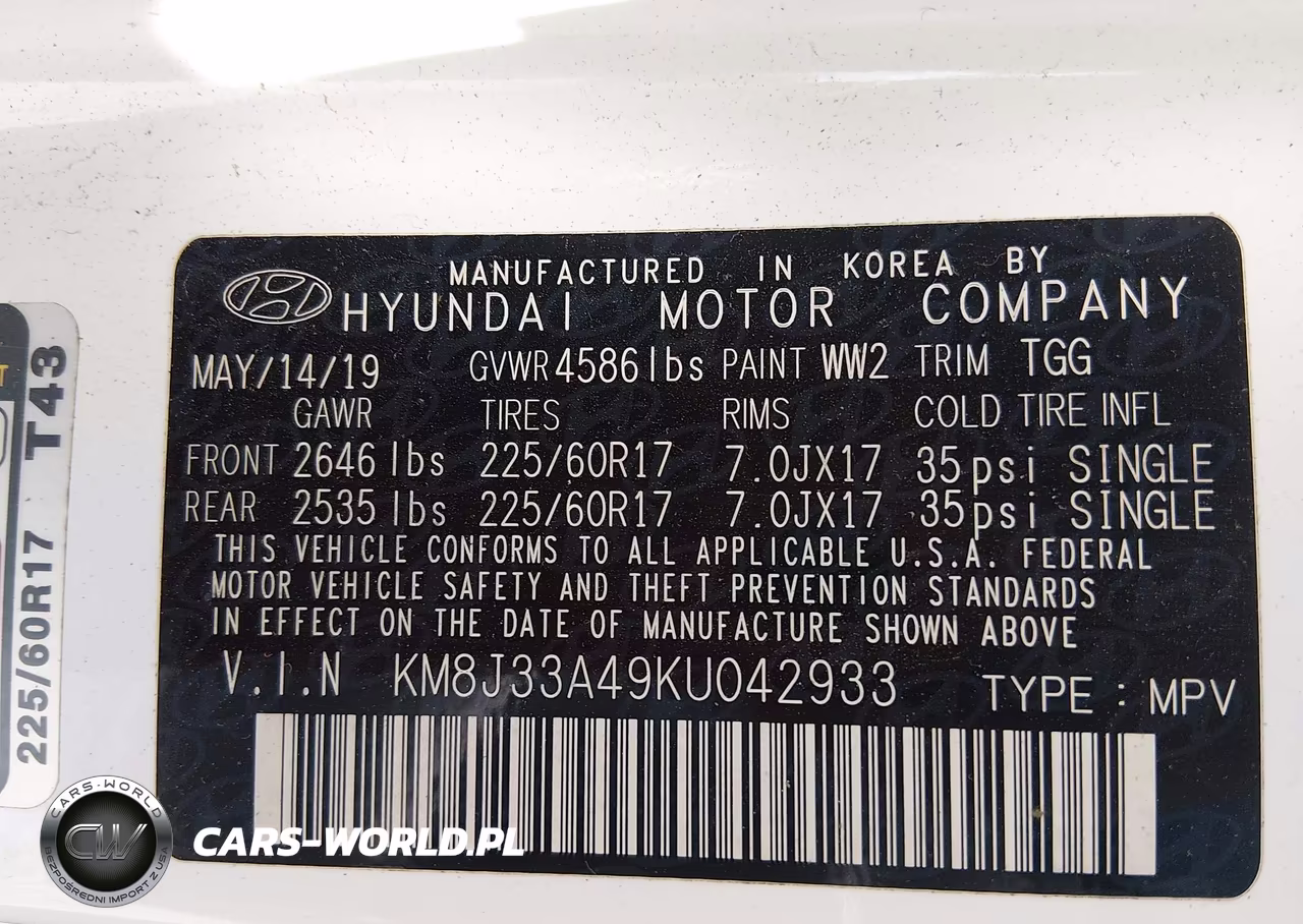 2019 Hyundai Tucson Value VIN:KM8J33A49KU042933 - 9