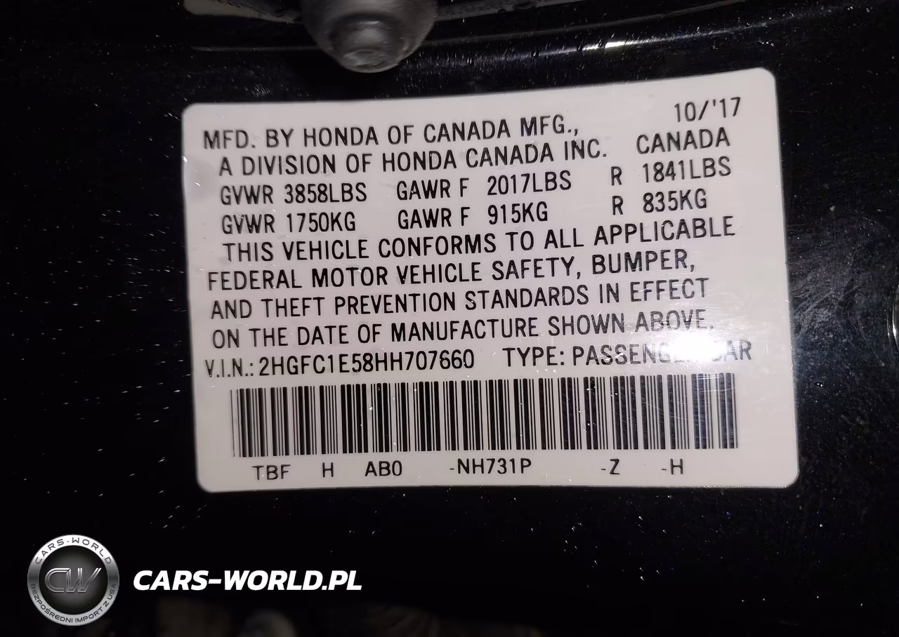 2017 Honda Civic Si VIN:2HGFC1E58HH707660 - 9