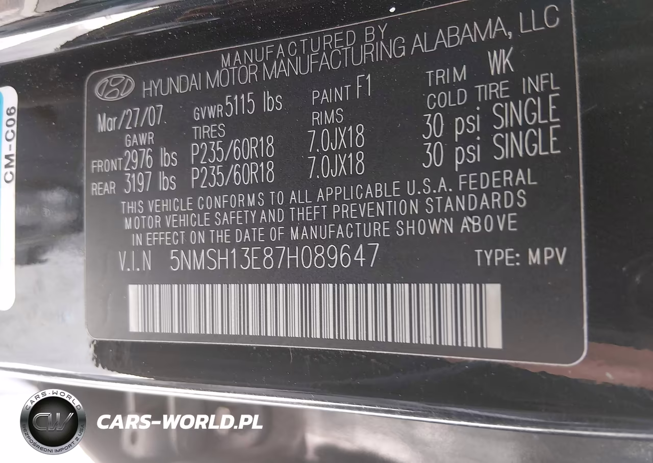 2007 Hyundai Santa Fe Limited-Se VIN:5NMSH13E87H089647 - 9