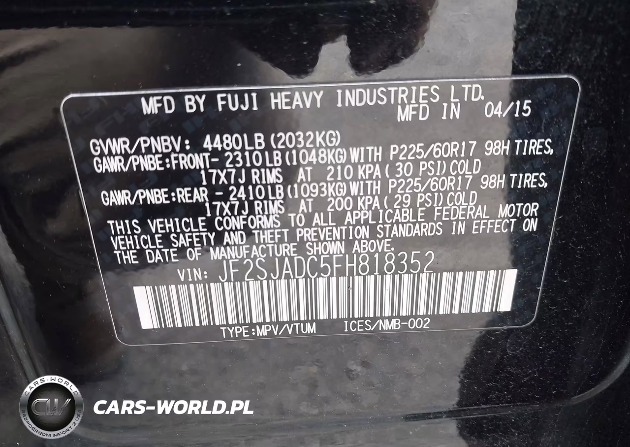 2015 Subaru Forester 2.5I Premium VIN:JF2SJADC5FH818352 - 9