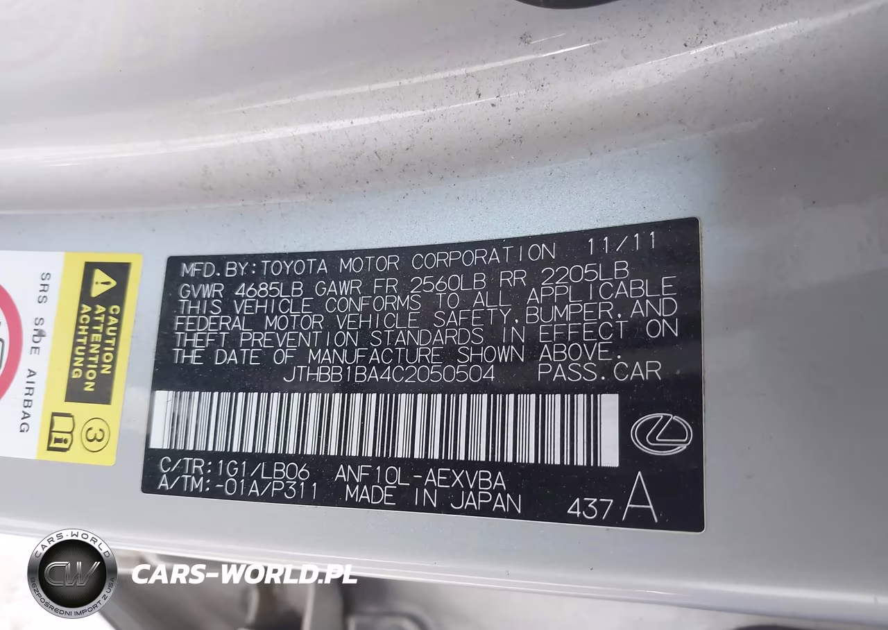 2012 Lexus Hs 250H VIN:JTHBB1BA4C2050504 - 9