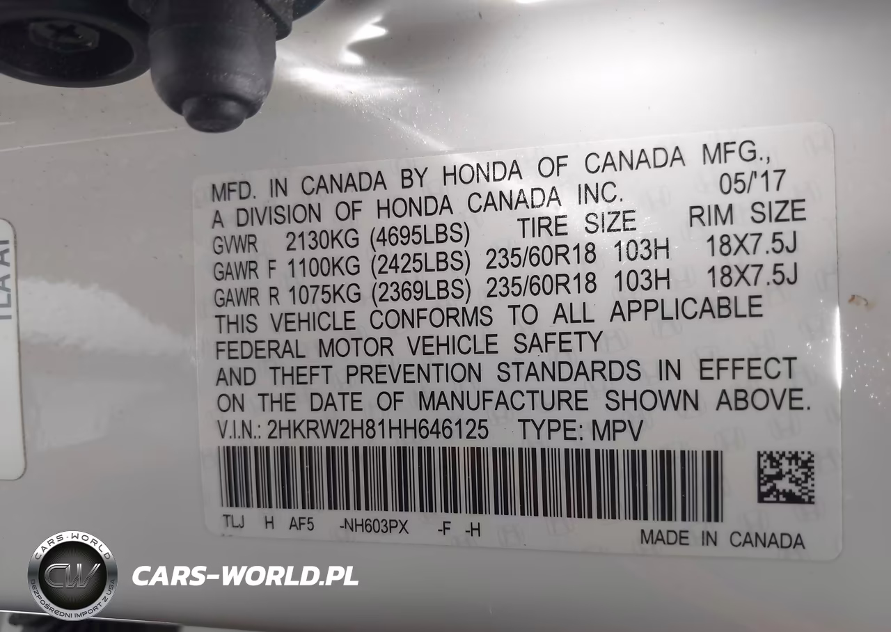2017 Honda Cr-V Ex-L-Ex-L Navi VIN:2HKRW2H81HH646125 - 9