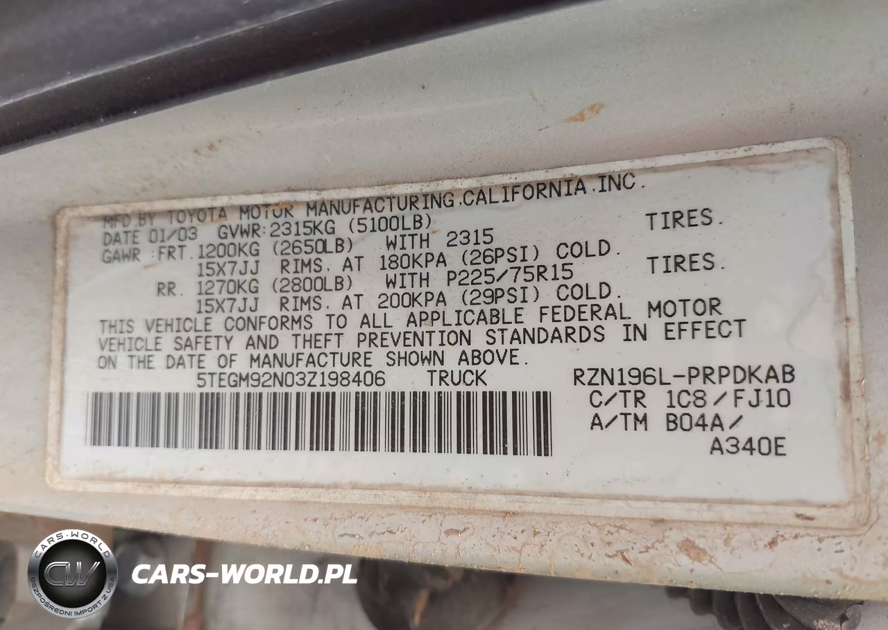 2003 Toyota Tacoma Prerunner VIN:5TEGM92N03Z198406 - 9
