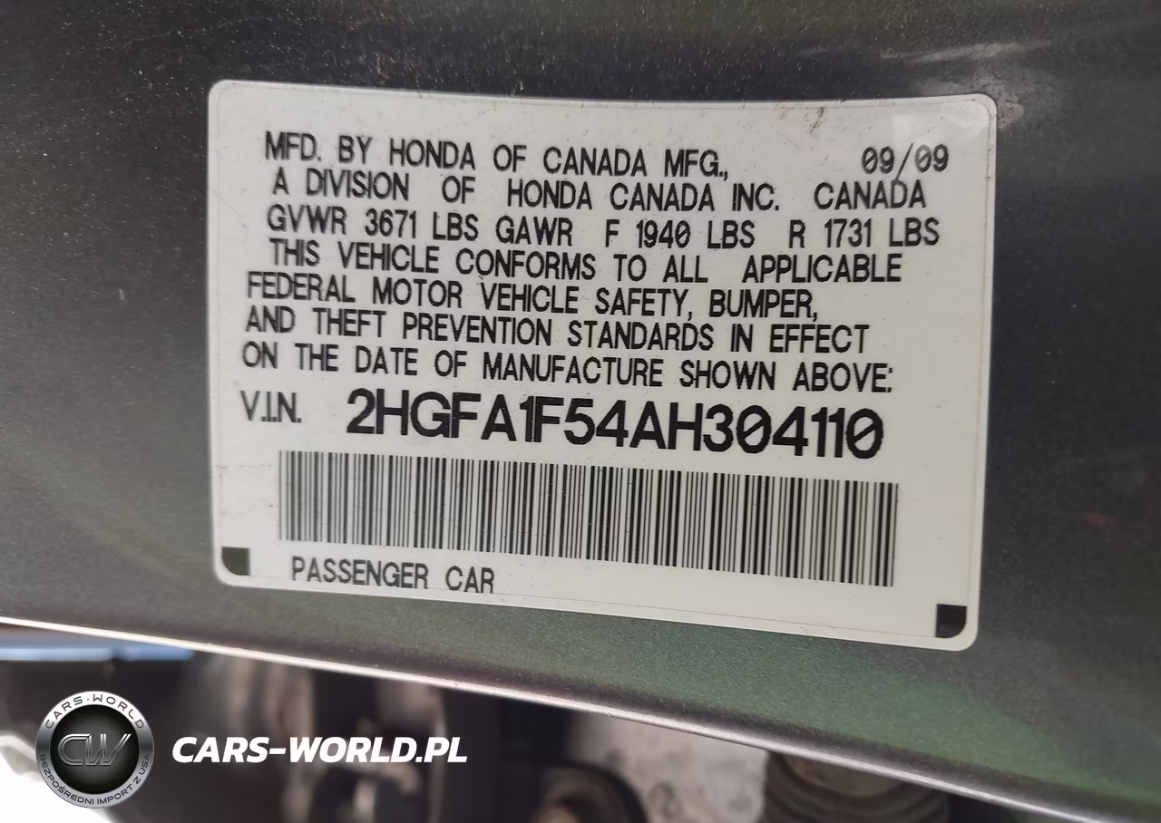 2010 Honda Civic Lx VIN:2HGFA1F54AH304110 - 9