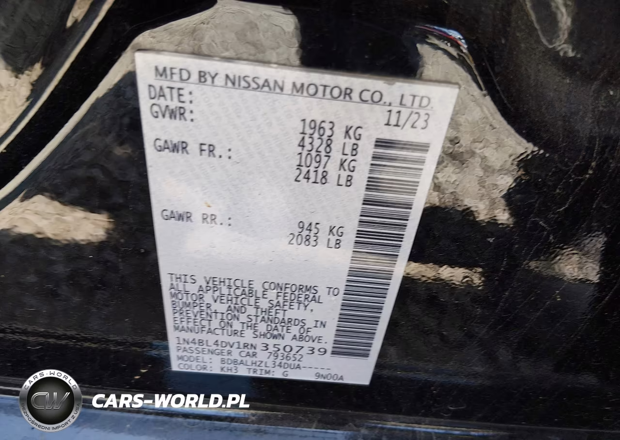 2024 Nissan Altima Sv Fwd VIN:1N4BL4DV1RN350739 - 9