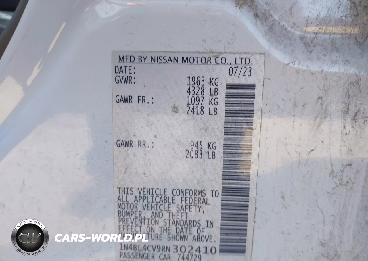 2024 Nissan Altima Sr Fwd VIN:1N4BL4CV9RN302410 - 9