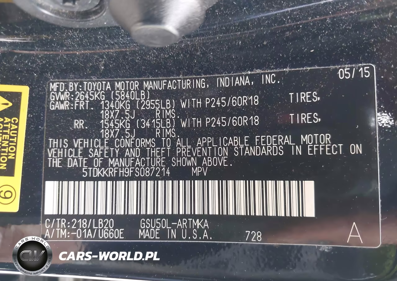 2015 Toyota Highlander Xle V6 VIN:5TDKKRFH9FS087214 - 9