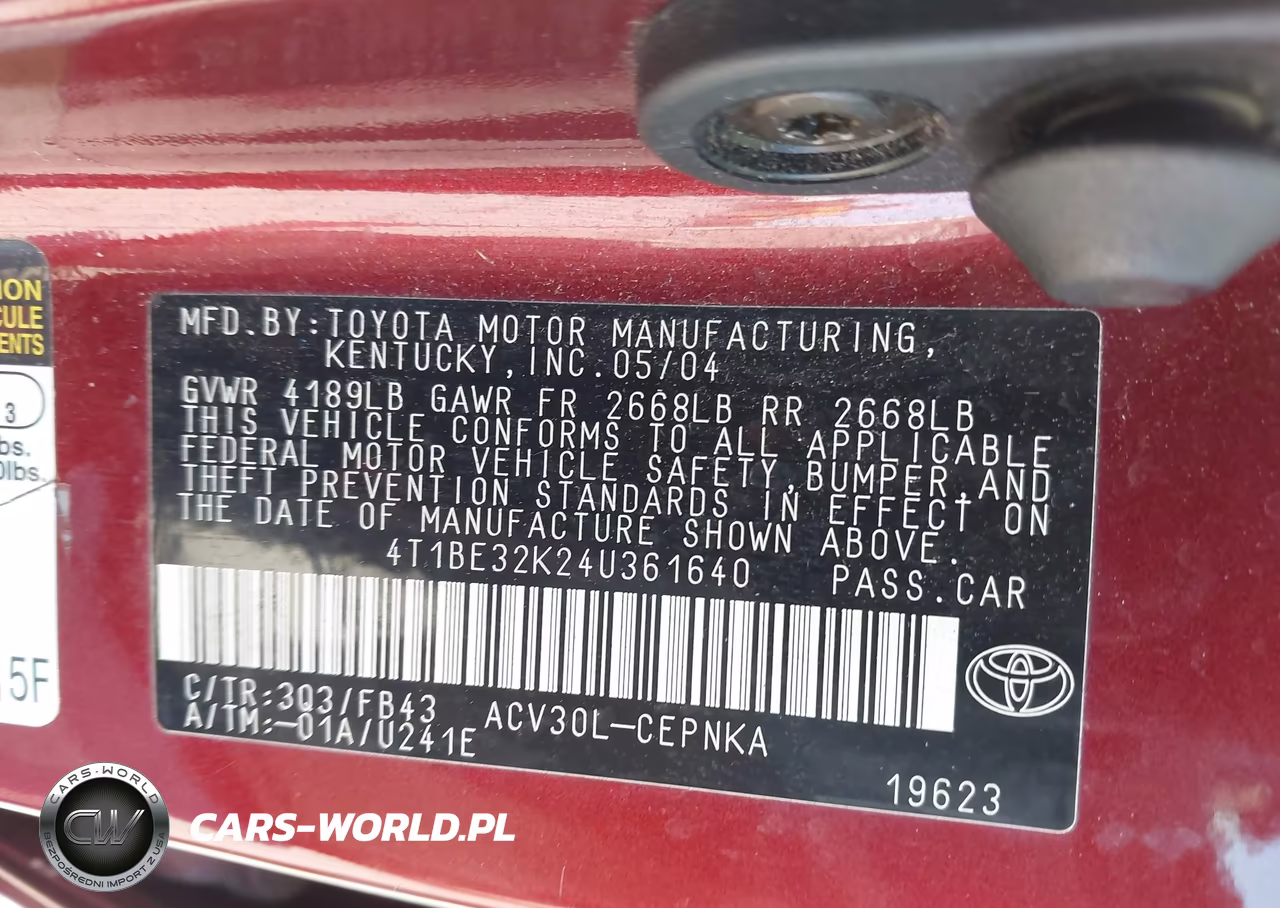 2004 Toyota Camry Le VIN:4T1BE32K24U361640 - 9