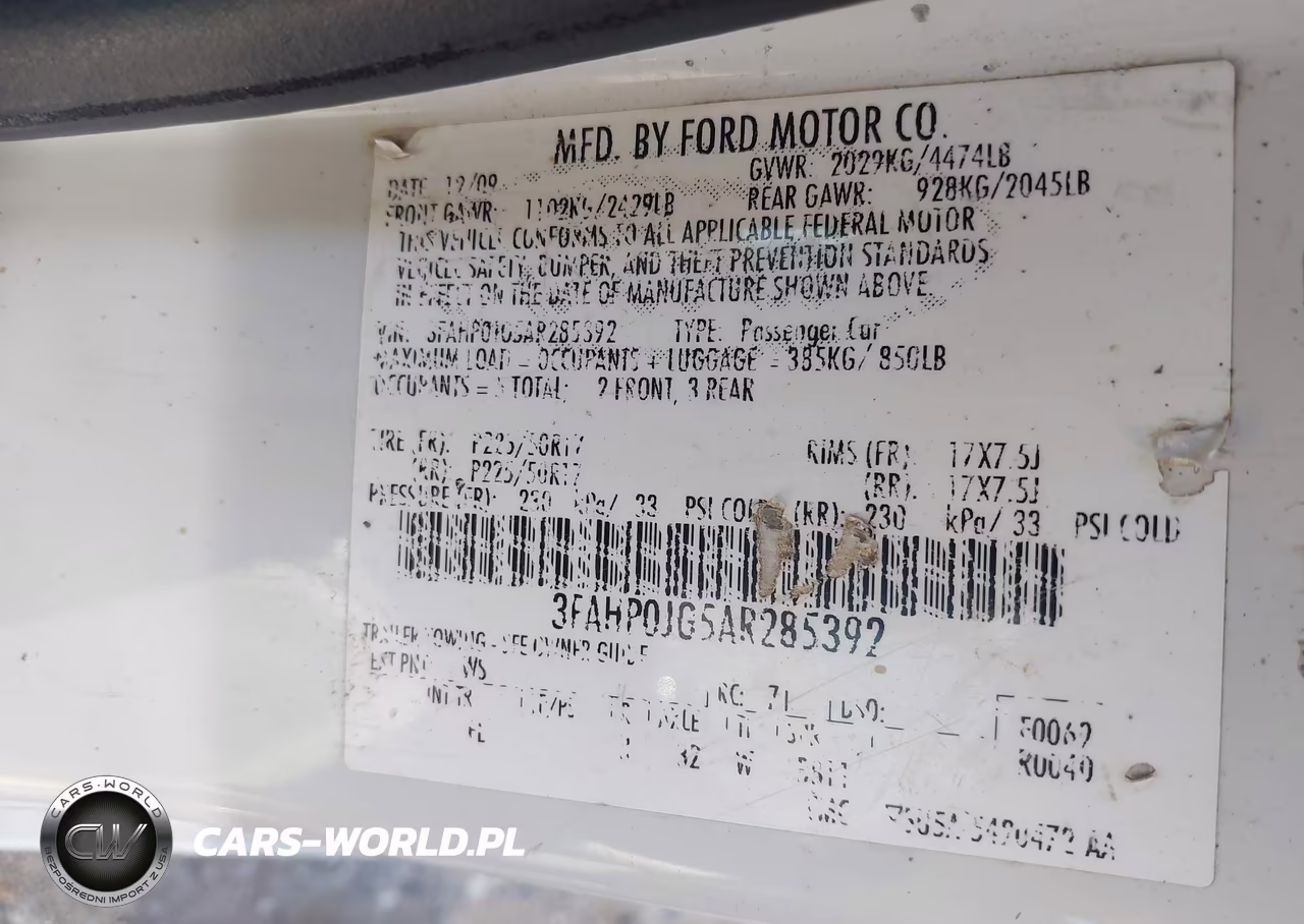 2010 Ford Fusion Sel VIN:3FAHP0JG5AR285392 - 9