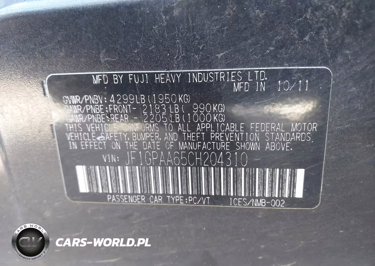 2012 Subaru Impreza 2.0I VIN:JF1GPAA65CH204310 - 9