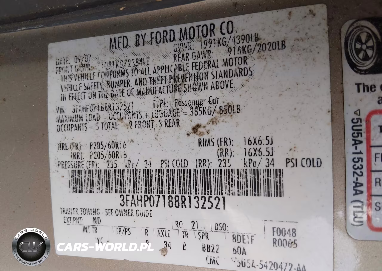 2008 Ford Fusion Se VIN:3FAHP07188R132521 - 9