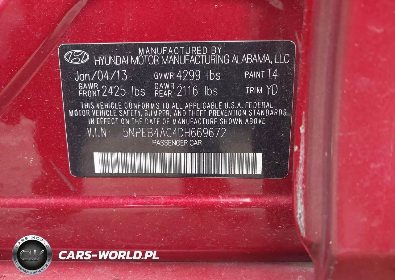 2013 Hyundai Sonata Gls VIN:5NPEB4AC4DH669672 - 9