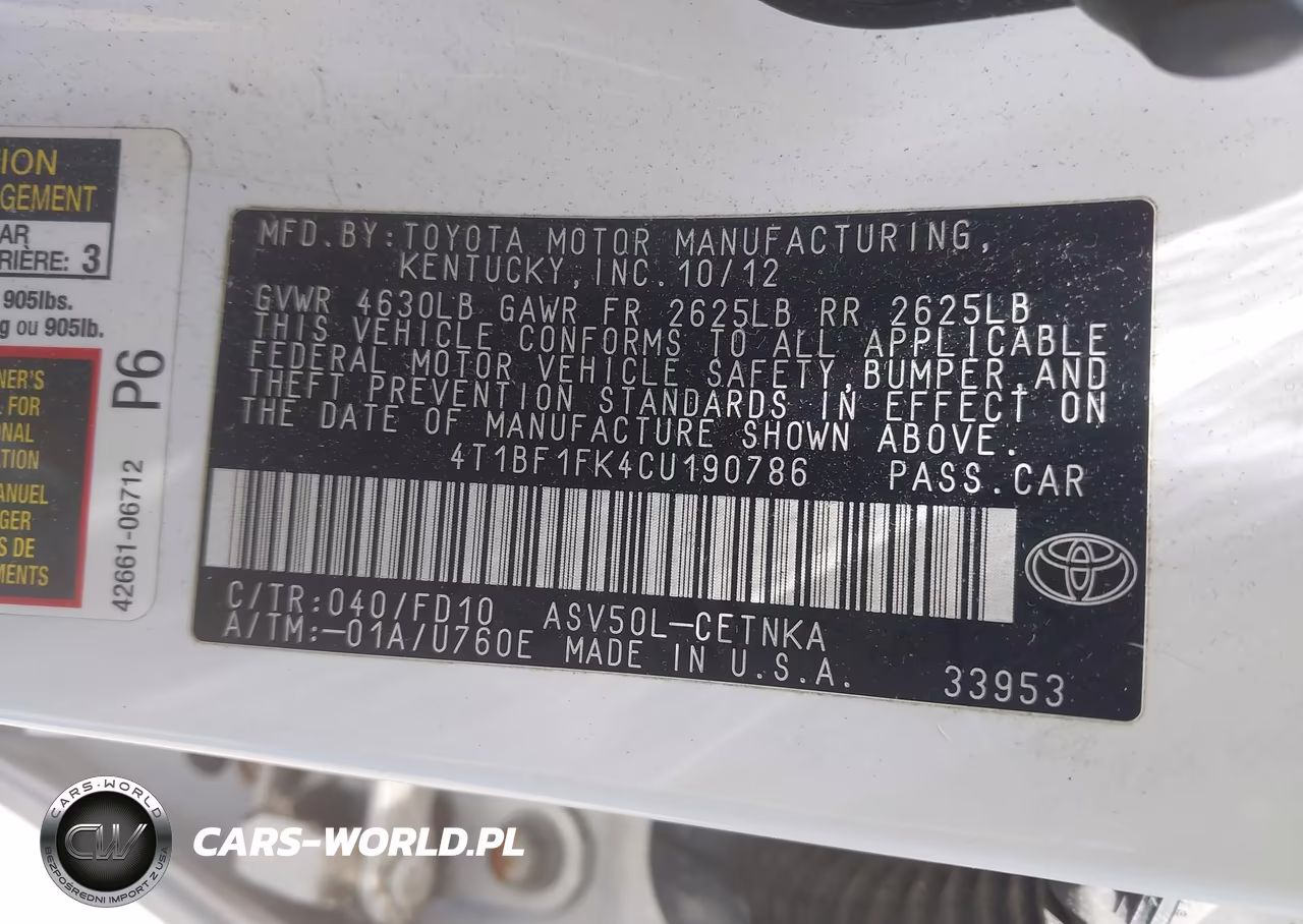 2012 Toyota Camry Le VIN:4T1BF1FK4CU190786 - 9