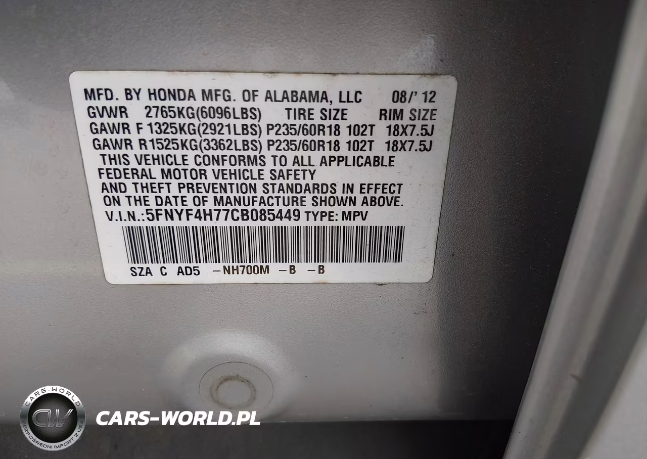 2012 Honda Pilot Ex-L VIN:5FNYF4H77CB085449 - 9