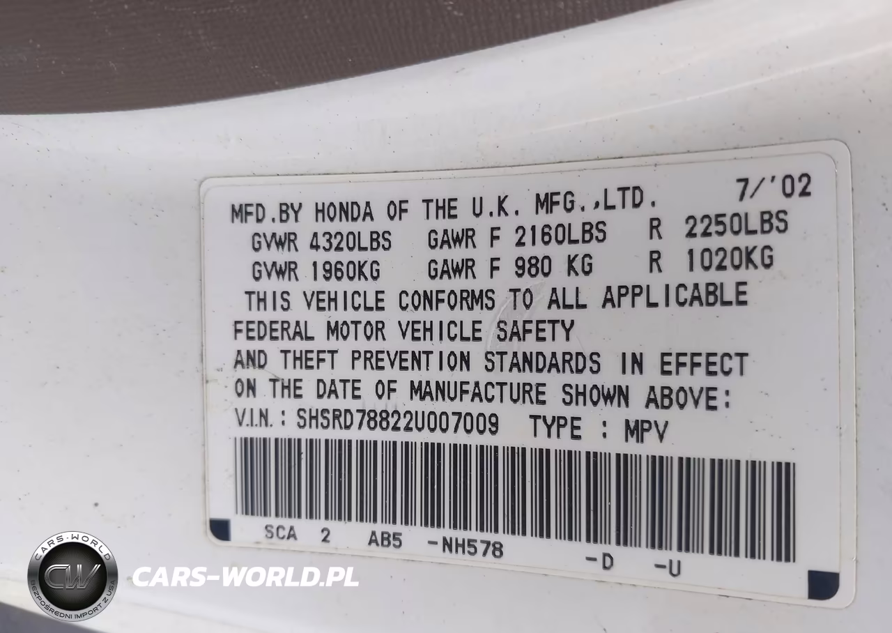 2002 Honda Cr-V Ex VIN:SHSRD78822U007009 - 9