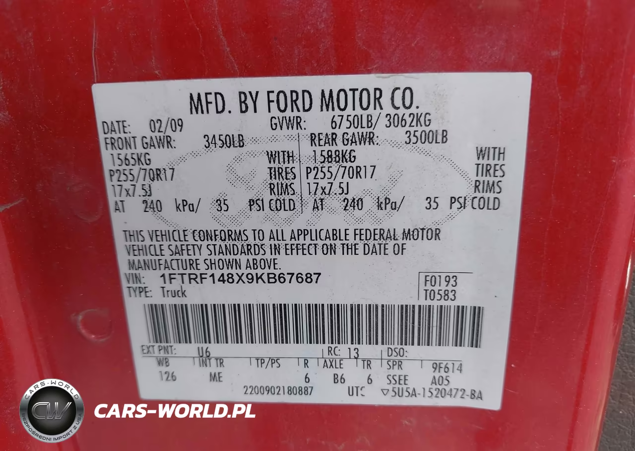 2009 Ford F-150 Xlt VIN:1FTRF148X9KB67687 - 9