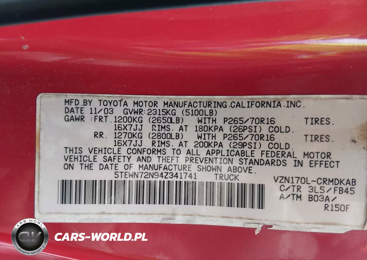 2004 Toyota Tacoma Base V6 VIN:5TEWN72N94Z341741 - 9