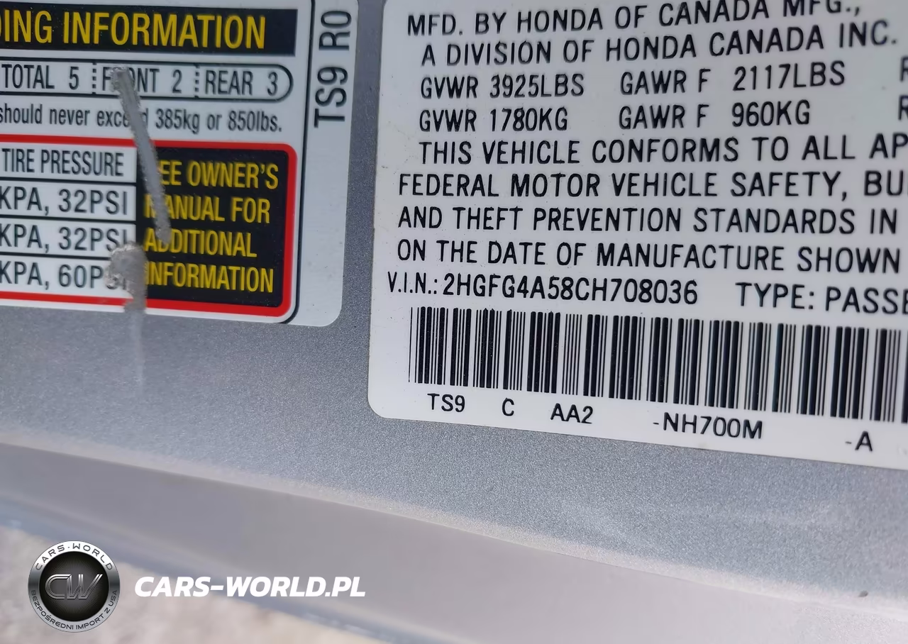 2012 Honda Civic Si VIN:2HGFG4A58CH708036 - 9