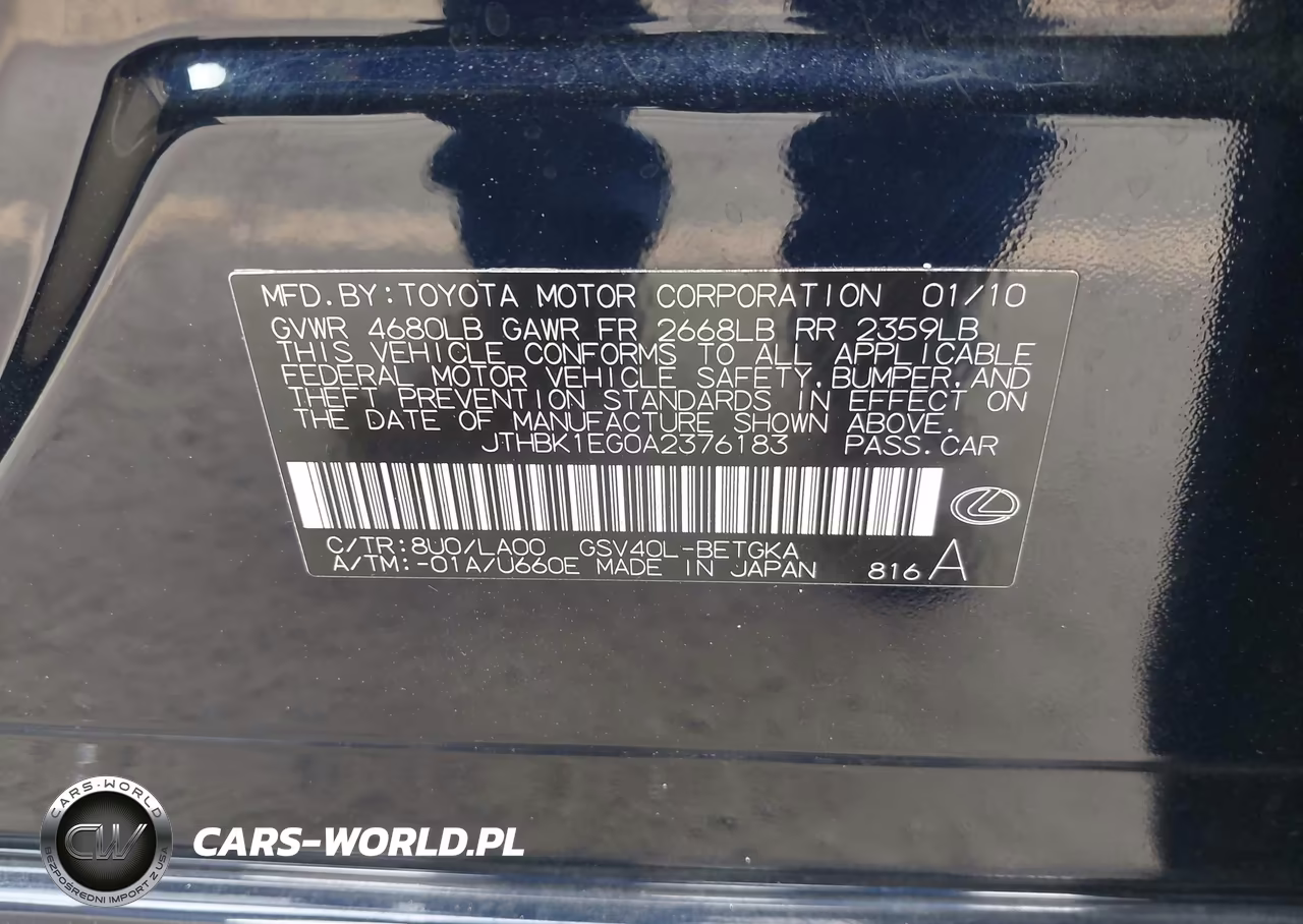 2010 Lexus Es 350 VIN:JTHBK1EG0A2376183 - 9