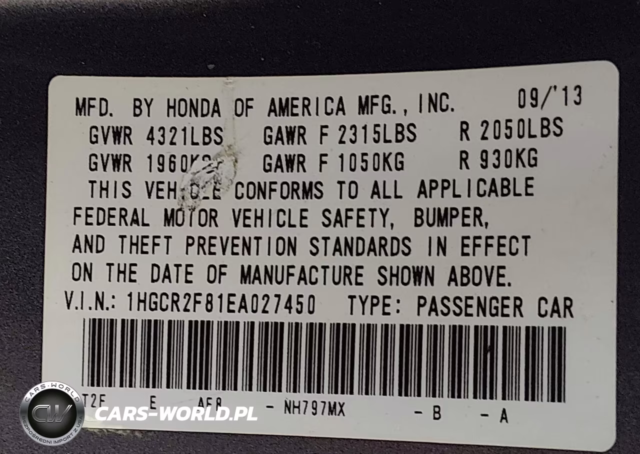 2014 Honda Accord Ex-L VIN:1HGCR2F81EA027450 - 9