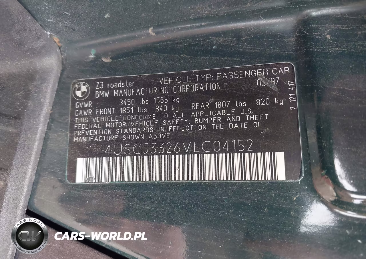 1997 BMW Z3 2.8L Roadster VIN:4USCJ3326VLC04152 - 9