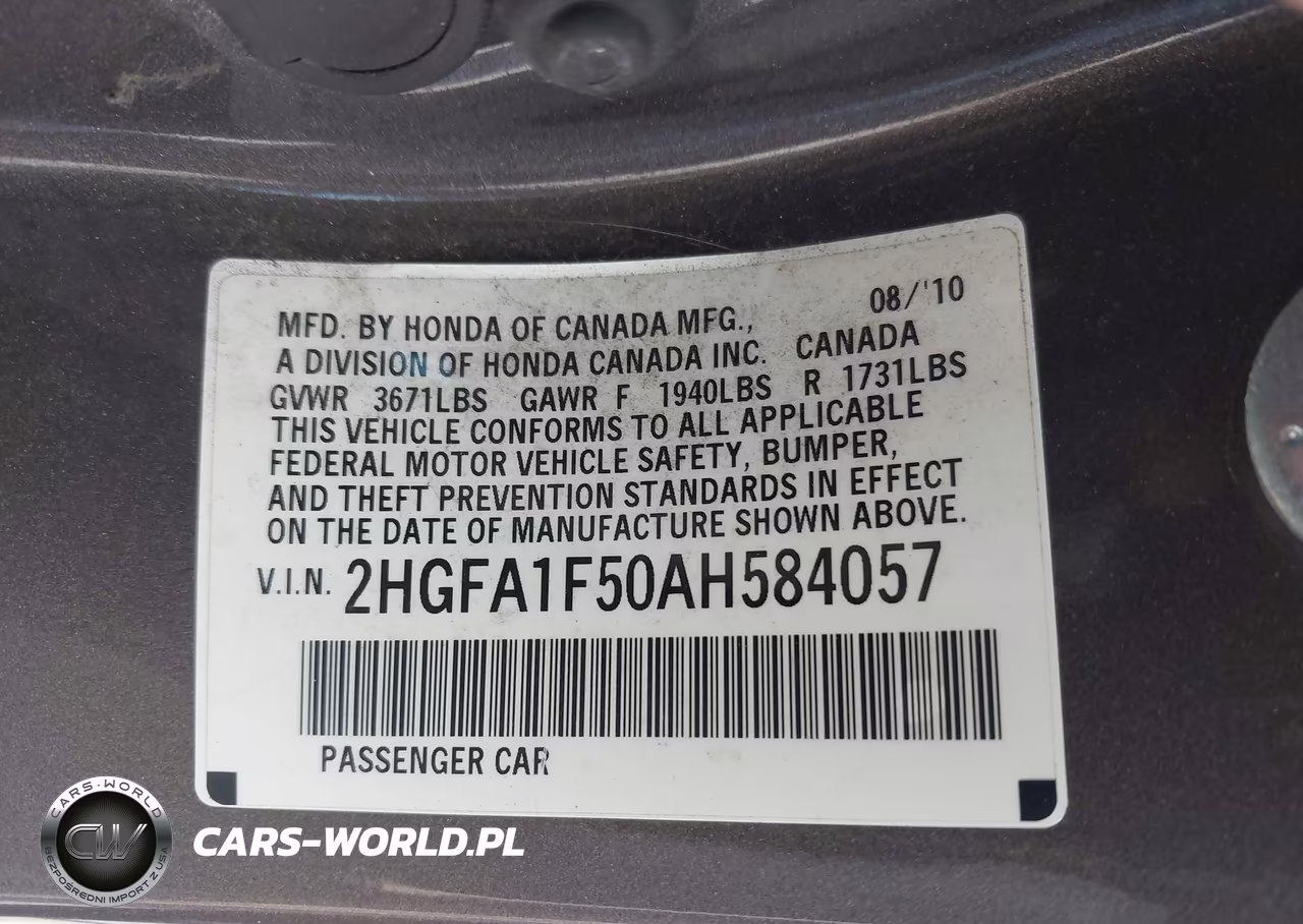 2010 Honda Civic Lx VIN:2HGFA1F50AH584057 - 9