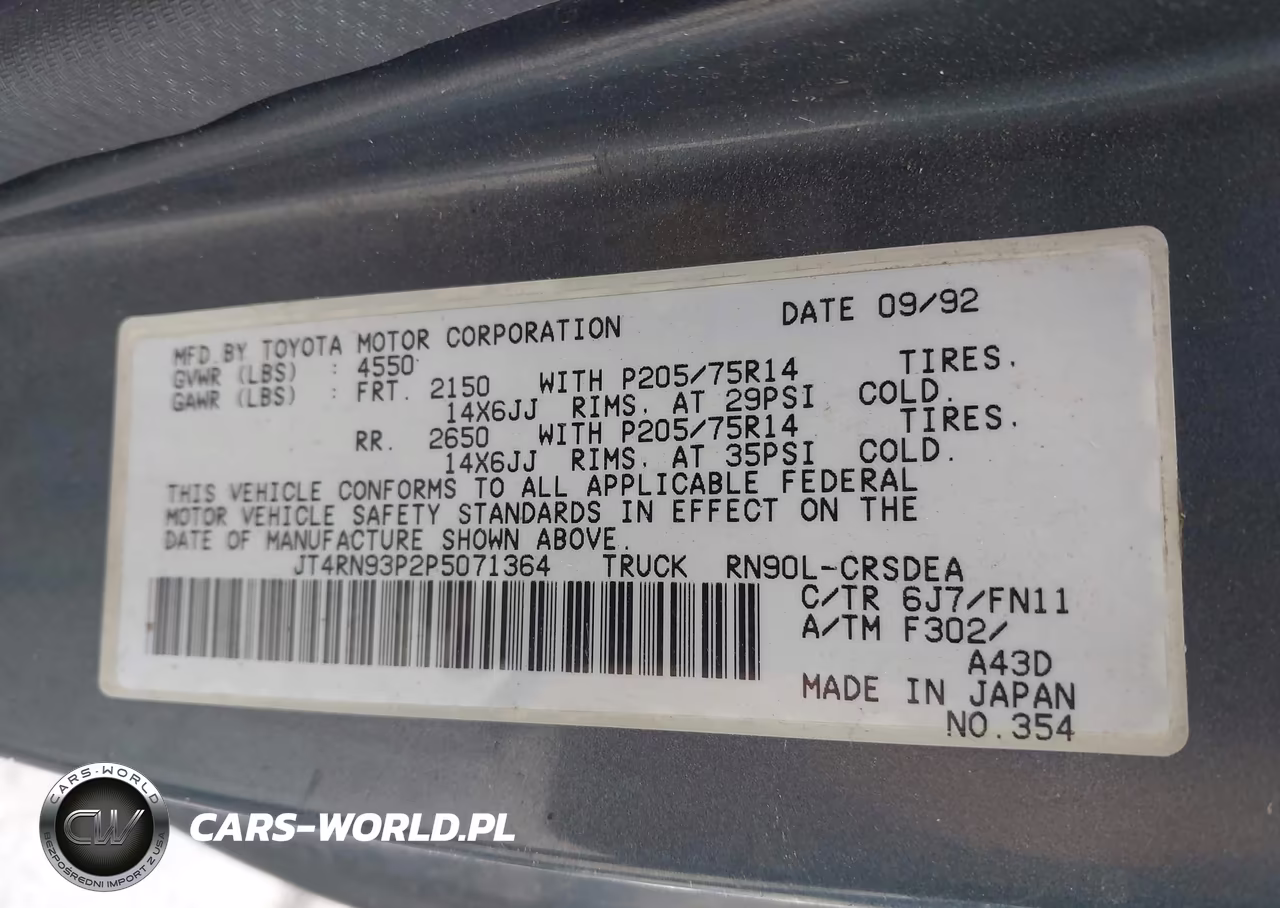 1993 Toyota Pickup 1-2 Ton Ex Long Whlbse Dx VIN:JT4RN93P2P5071364 - 9