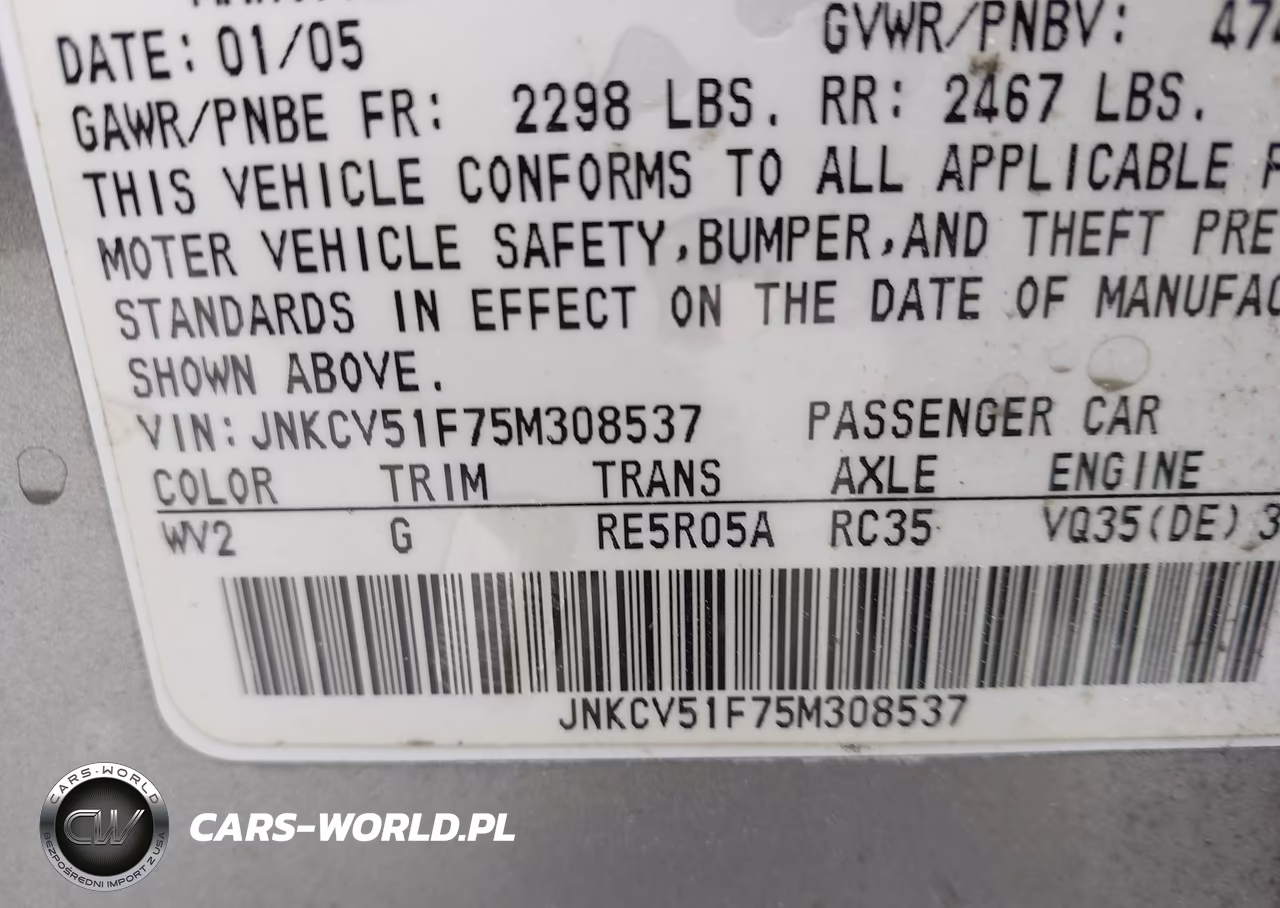 2005 Infiniti G35X VIN:JNKCV51F75M308537 - 9