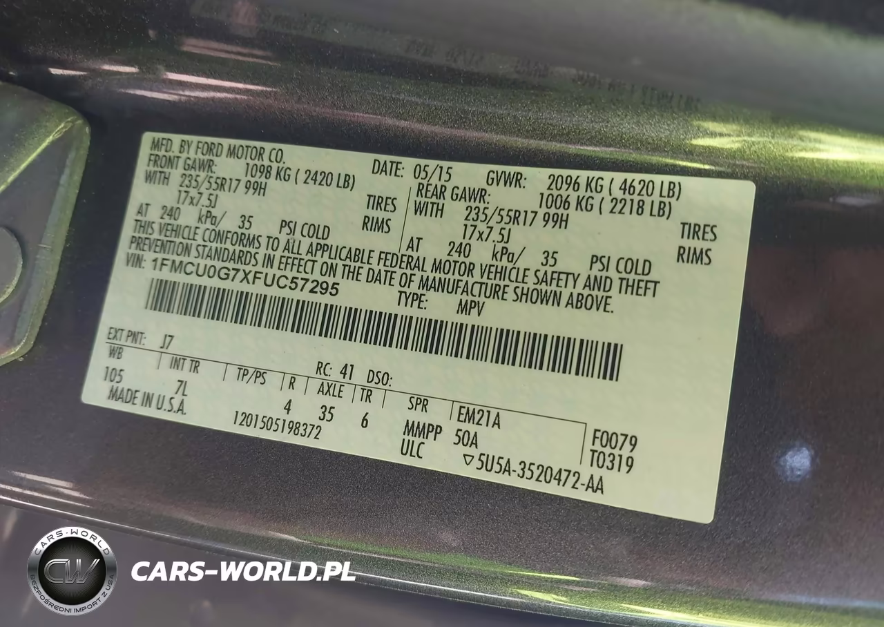 2015 Ford Escape Se VIN:1FMCU0G7XFUC57295 - 9