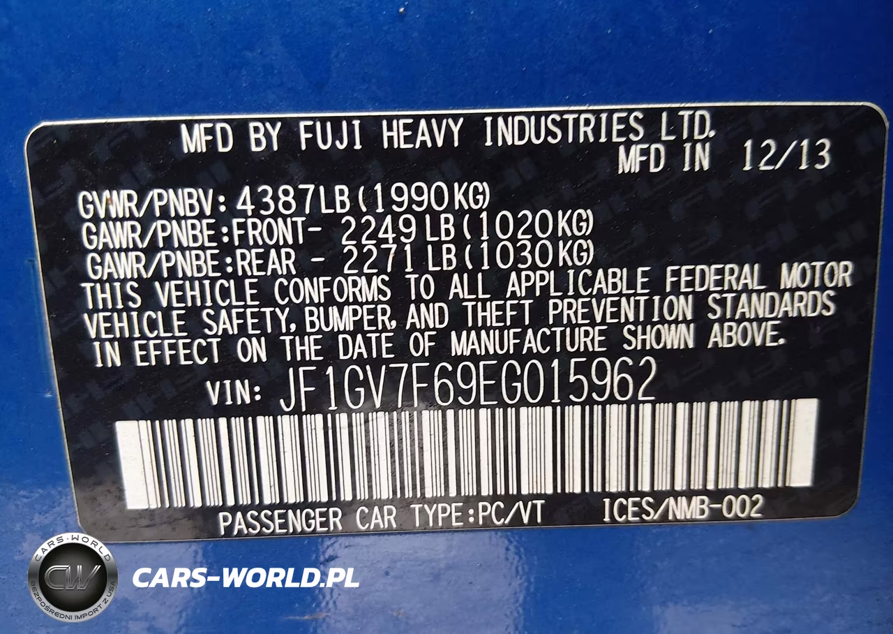 2014 Subaru Impreza Wrx Limited VIN:JF1GV7F69EG015962 - 9