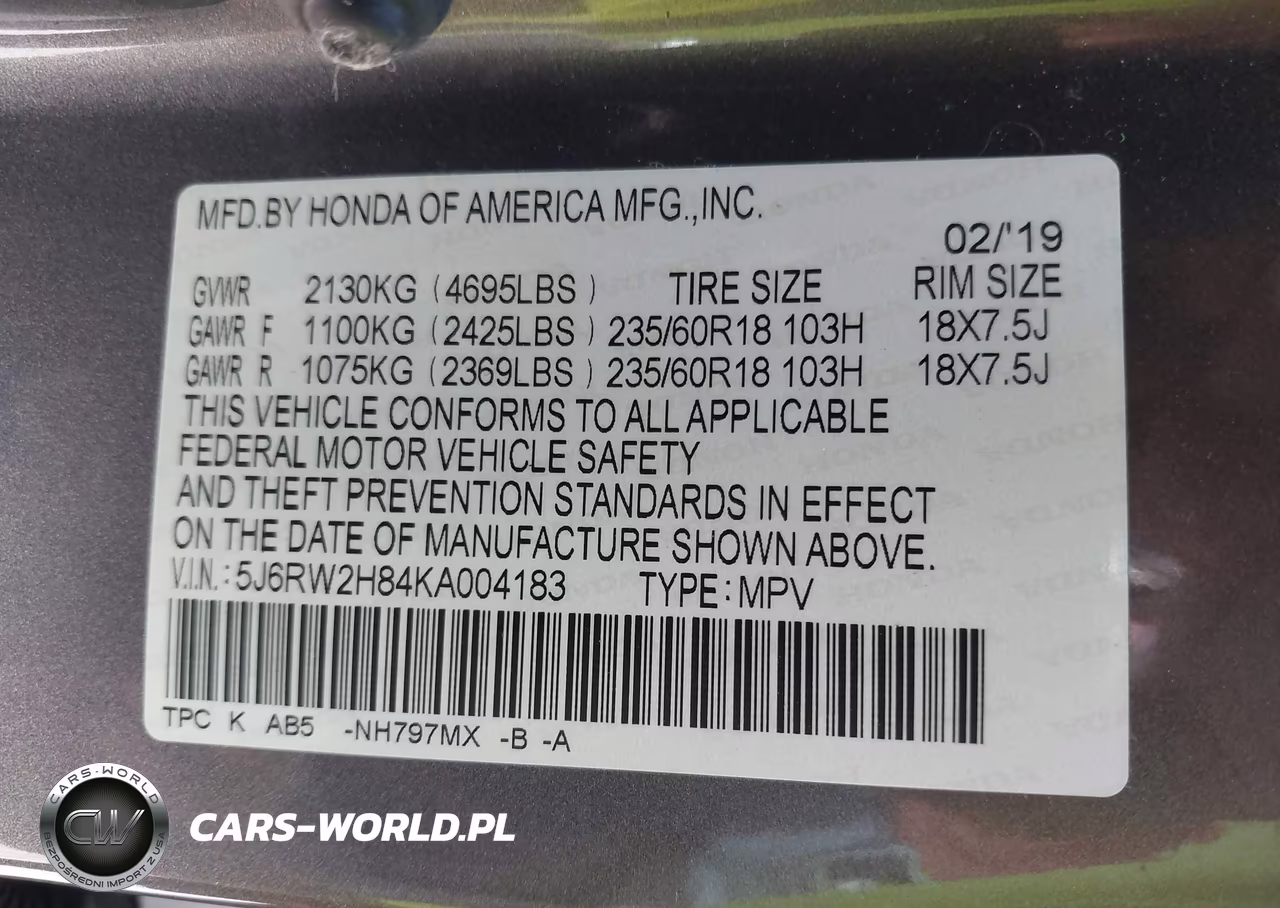 2019 Honda Cr-V Ex-L VIN:5J6RW2H84KA004183 - 9