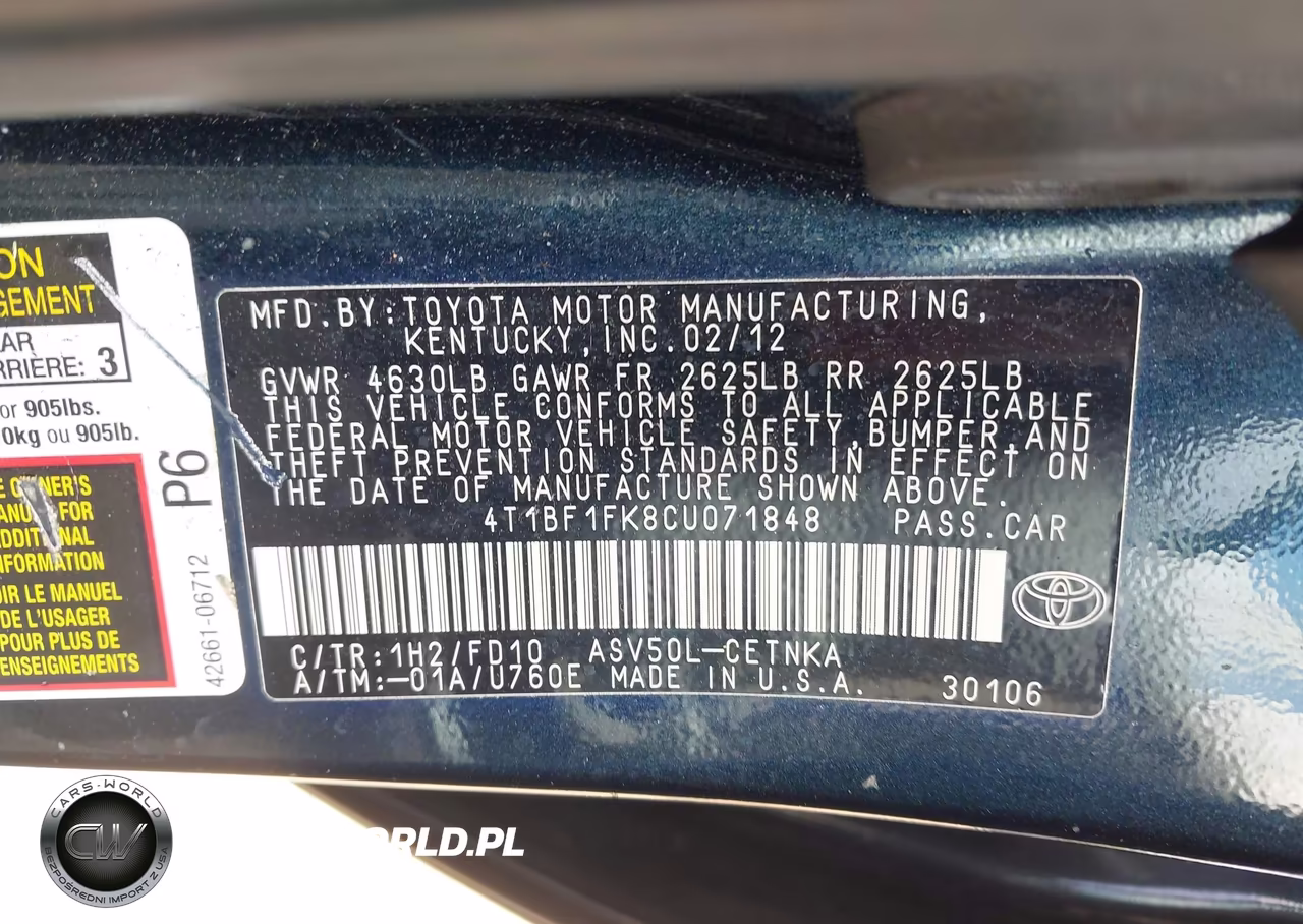 2012 Toyota Camry Le VIN:4T1BF1FK8CU071848 - 9