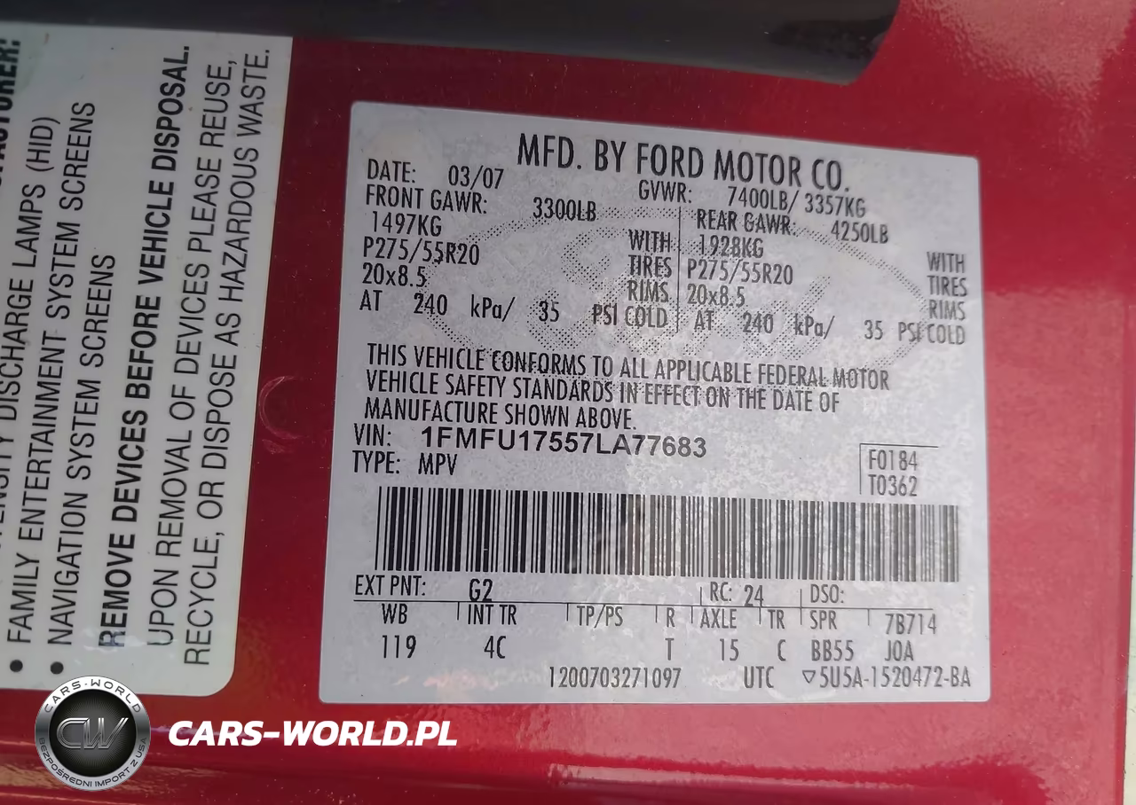 2007 Ford Expedition Eddie Bauer VIN:1FMFU17557LA77683 - 9